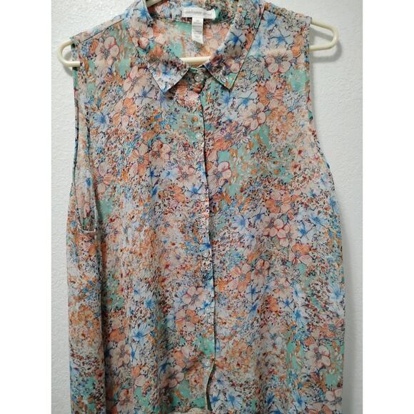 AMBIANCE APPAREL Womens Semi Sheer Floral Sleeveless Top Hi Low Split Back 2X - Picture 2 of 11